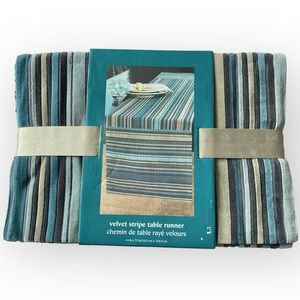 Pier 1 Imports Velvet Stripe Table Runner Blue Gray Tan Navy 14x72” SKU 2180152